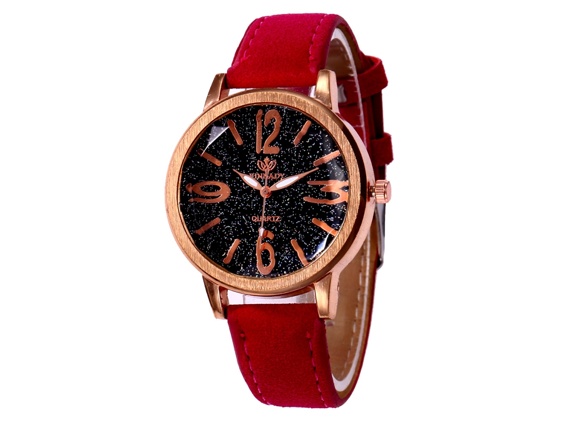 Reloj De Cuarzo Con Correa De Cuero Estilo Moderno Dial Redondo Rosa