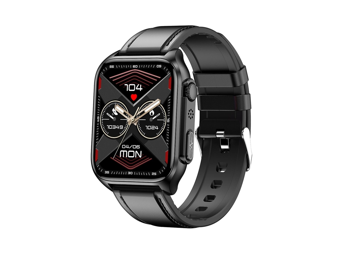 Relógio inteligente VONKELIOS 1,96 polegadas com pulseira de couro à prova d'água IP67 (preto)