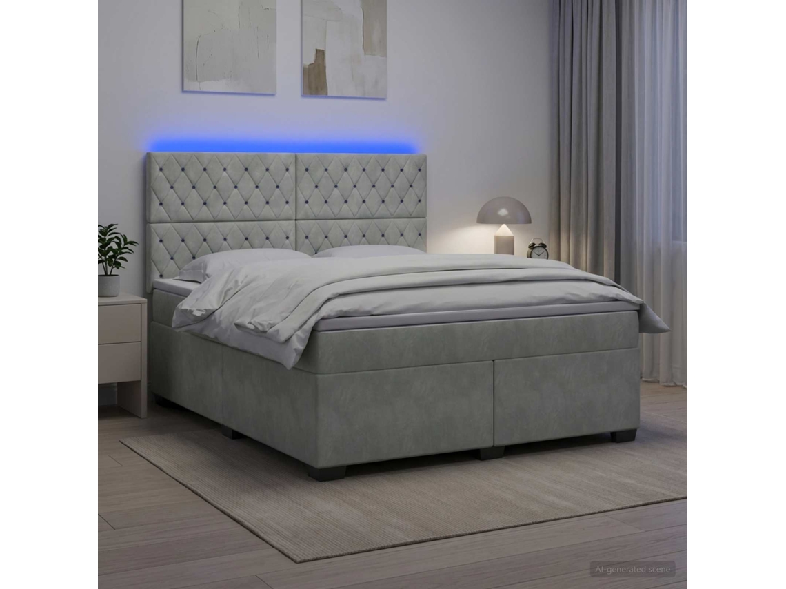 Vidaxl Cama Box Spring Com Colchão Cinzento-claro 140 X 190 Cm Veludo