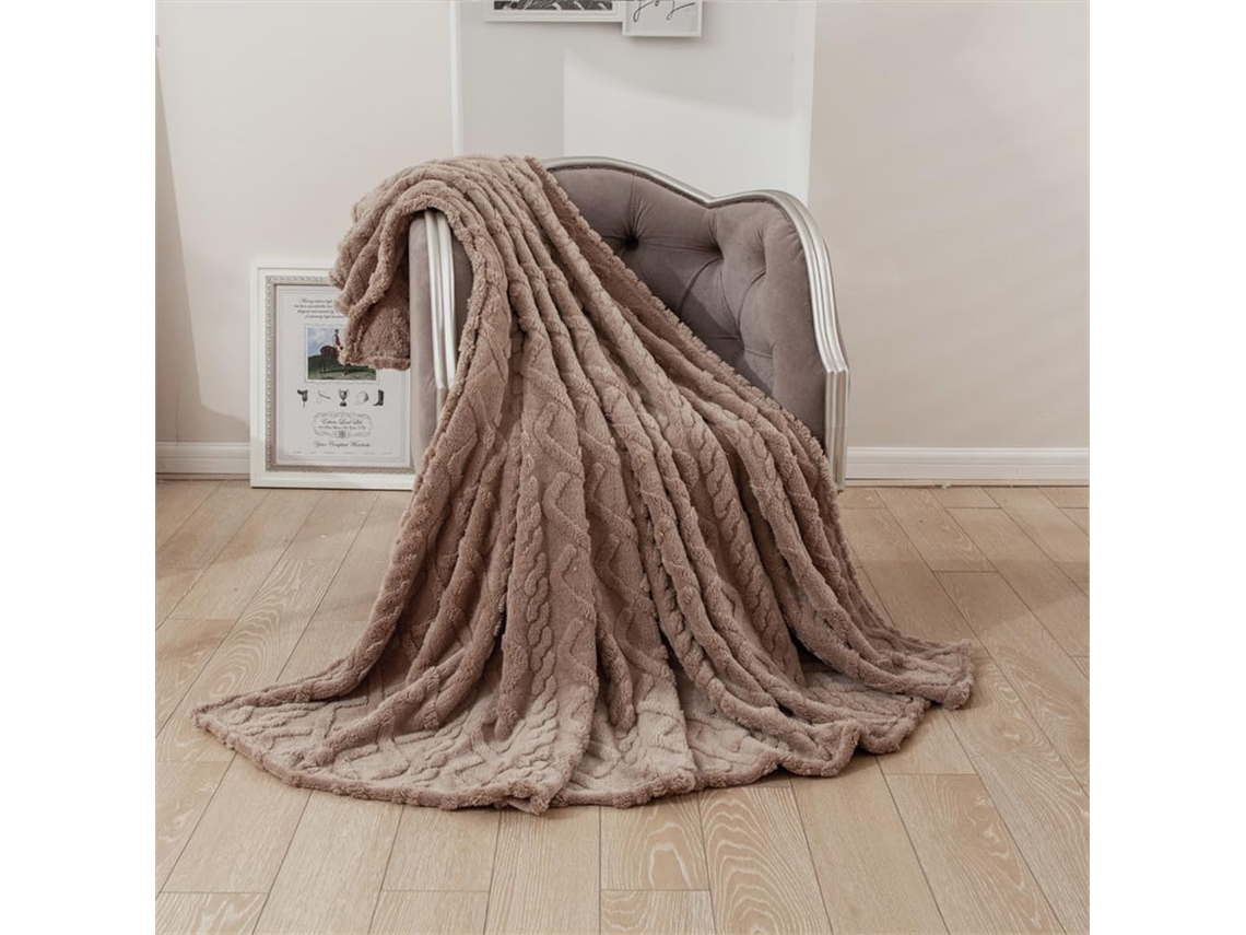 Manta de Lã Jacquard Fansu Cor Sólida Fofa Quente Macia e Grossa para Cama Sofá Todas as Estações 180x200cm, M