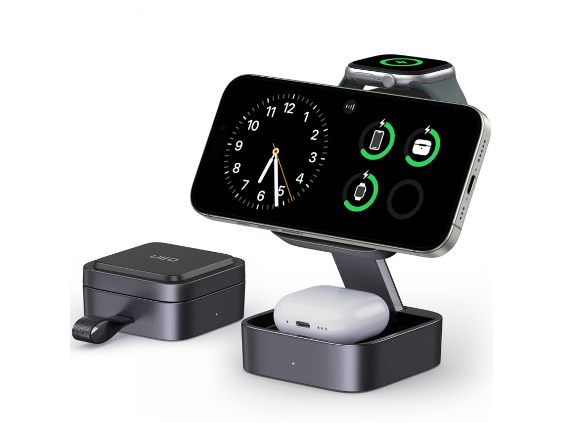 Carregador Sem Fio Magsafe 3 Em 1, Suporte De Carga Dobrável 15w Para Iphone, Apple Watch E Airpods, Viagem (preto)