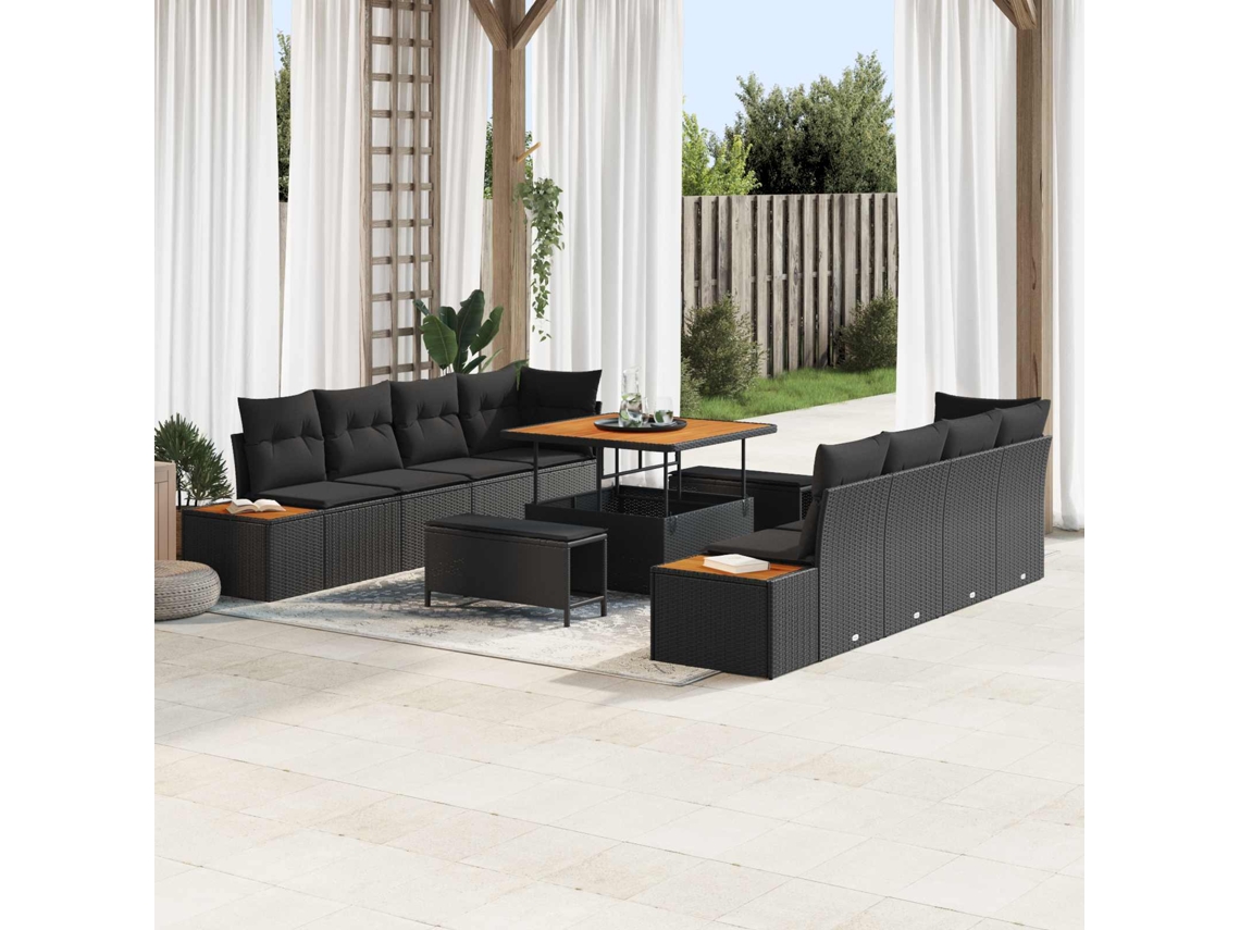 Vidaxl Conjunto De Sofá De Jardim 11 Pcs Preto Rattan Sintético