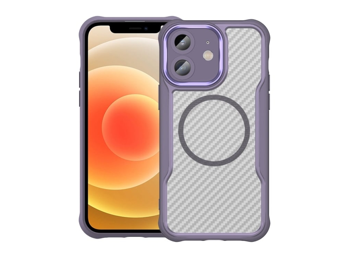 Capa Transparente Para Iphone 12 - Textura De Fibra De Carbono - Magsafe