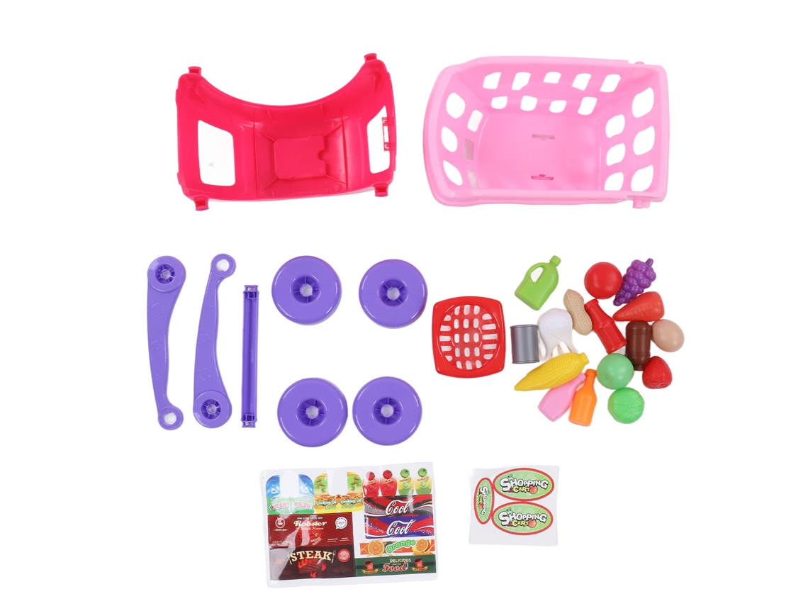 Carrinho De Compras Brinquedo Simulação Multifuncional Infantil Rosa