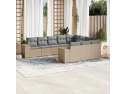 Vidaxl 10 Pcs Conjunto De Sofás P/ Jardim Com Almofadões Vime Pe Bege