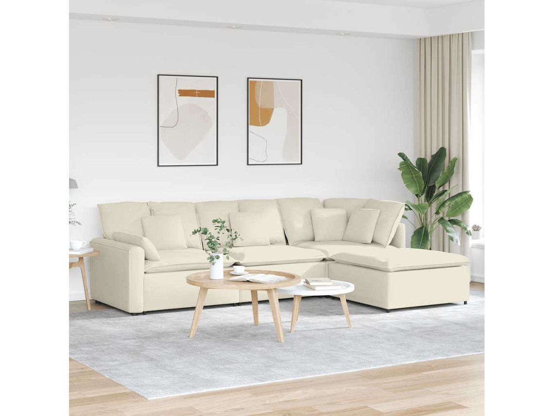 Vidaxl Sofá Modular Com Pufes E Almofadas Veludo Creme
