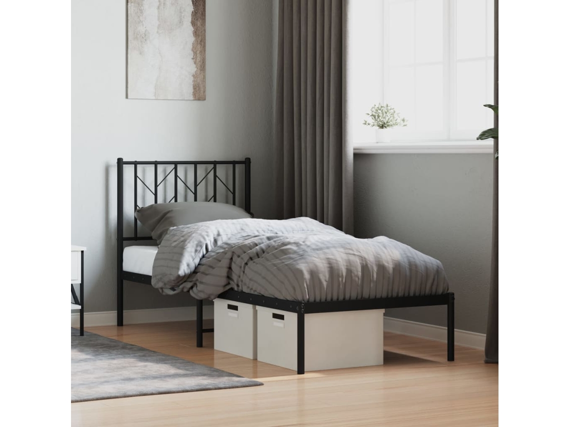 Vidaxl Estrutura De Cama Metal S/ Colchão C/ Cabeceira 75x190 Cm Preto