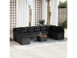 Vidaxl Conjunto De Sofá De Jardim 11 Unid. Preto Vime Pe