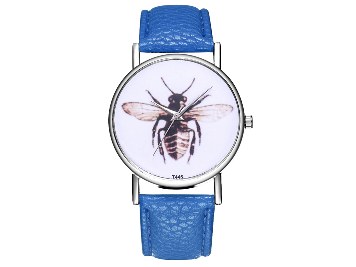 Relógio masculino de quartzo com pulseira esportiva em couro PU azul royal.