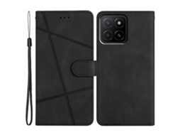 Capa Tipo Carteira Para Honor X6c 4g Com Flip De Couro Com Impressão Digital E Toque De Pele, Preta