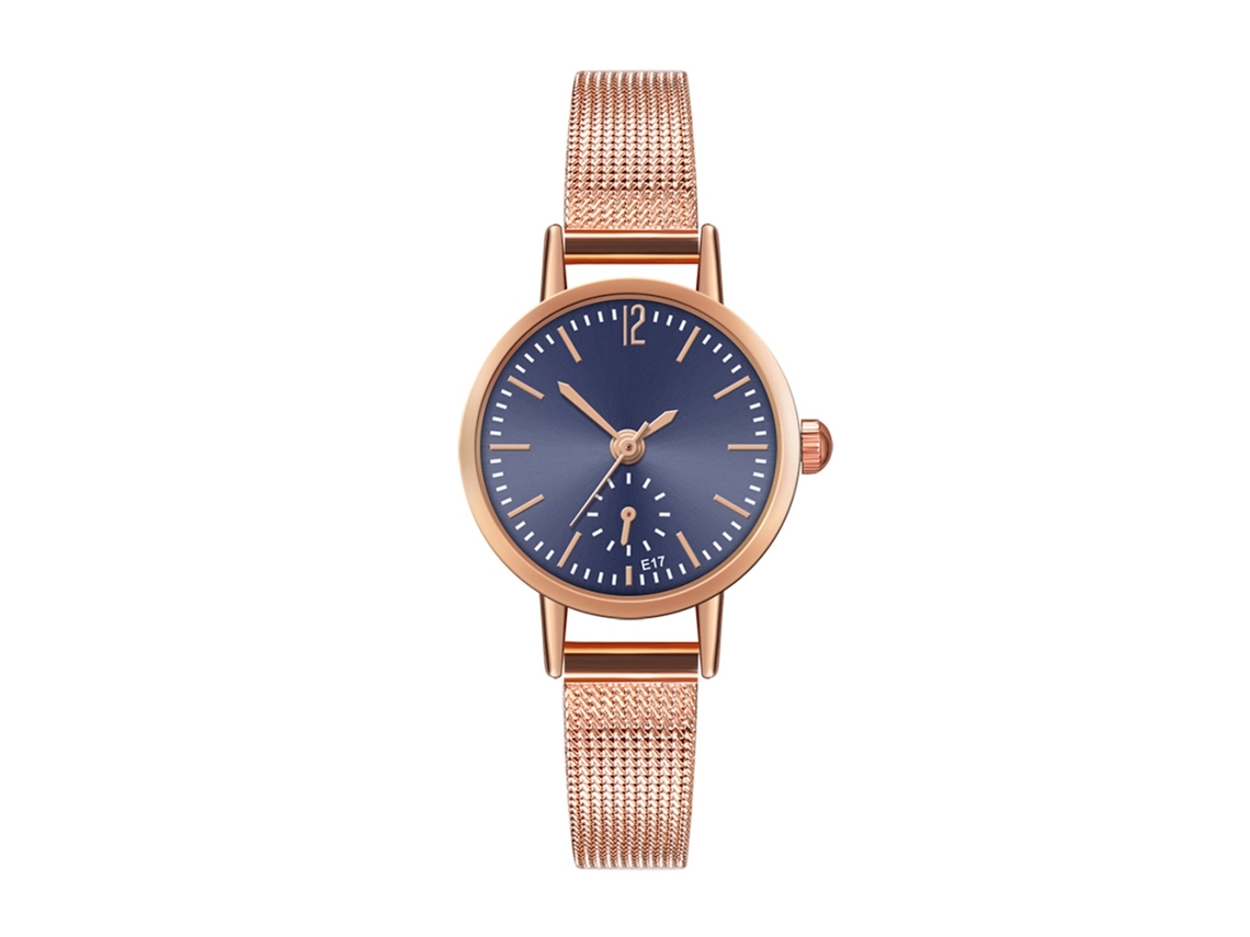 Relógio de Pulso Casual Simples de Quartzo com Cinta de Malha Azul E17 w