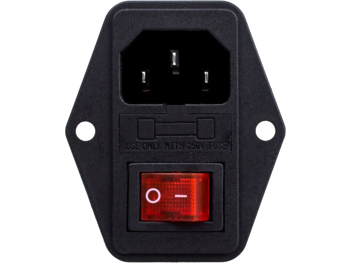 Tomada Macho Com Interruptor E Fusível, 3 Polos, 10a 250v C14 Iec320