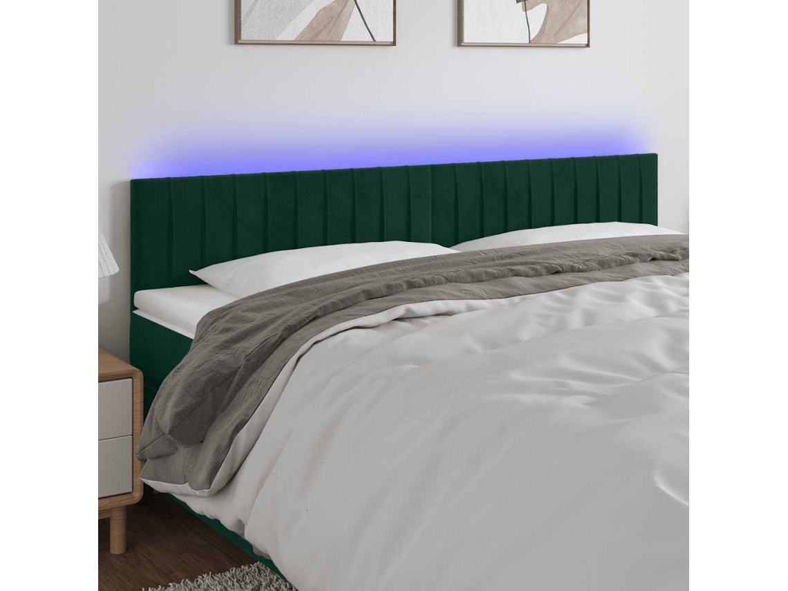 Vidaxl Cabeceira De Cama C/luzes Led Veludo 200x5x78/88cm Verde-escuro