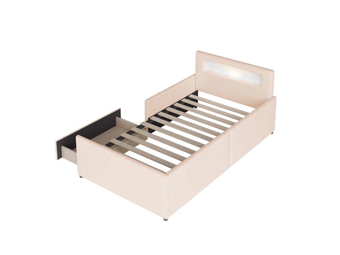 Cama Infantil Estofada C/ Led, Usb, Gavetas E Couro
