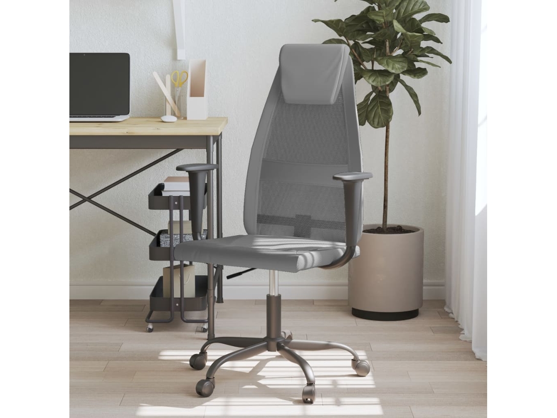 Vidaxl Cadeira Escritório Tecido Malha/couro Art. Regulável Cinza