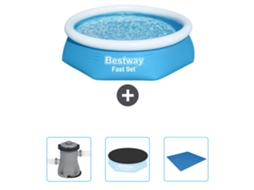 Piscina Inflável Redonda BESTWAY Fast Set 244 X 61 Cm Azul Incluída Bombear Cobrir Folha de Base