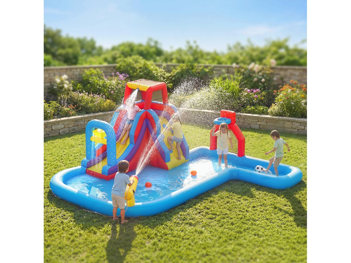 Castelo Inflável De Água, Soprador 550w, Escorregador, Parede De Escalada, Piscina, Cesta De Basquete, Gol Americano