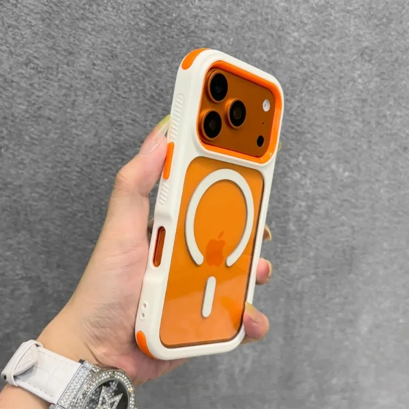 Capa Magnética Transparente Para Celular (iphone 12 Branco E Laranja), Material Pc Tpu.