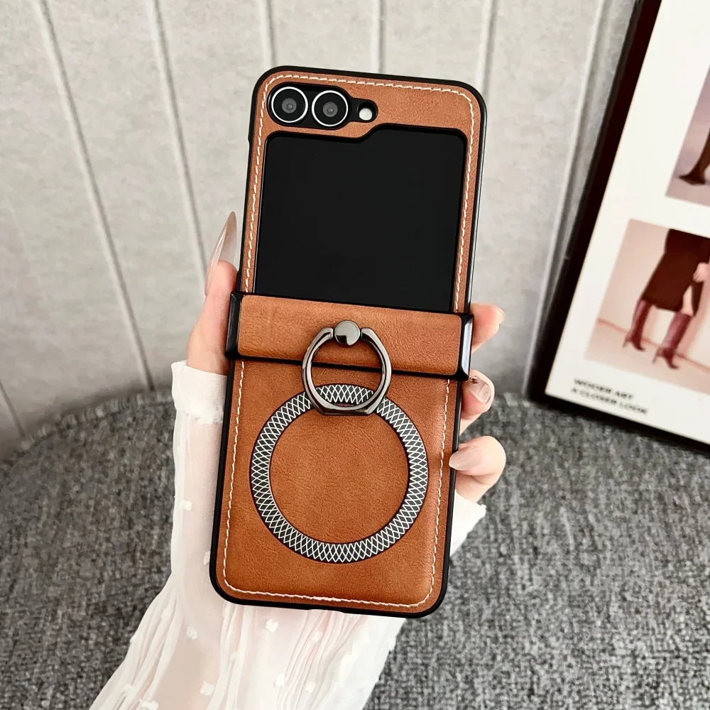 (marrom, Galaxy Z Flip7 Fe) Couro Fosco Com Textura Tipo Abacaxi, Capa Com Suporte De Anel, Compatível Com Carregamento Sem Fio