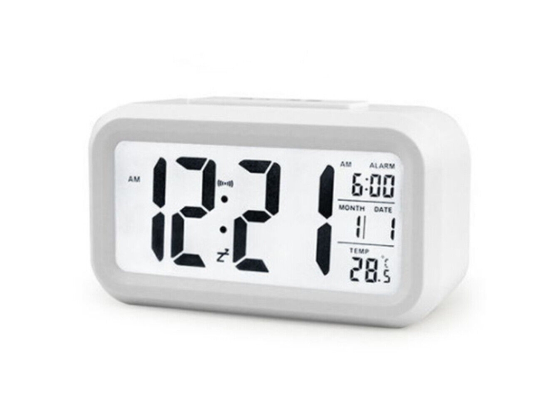 Despertador Digital Led Com Luz De Fundo, Soneca, Calendário Silencioso, Relógio De Mesa Eletrônico Branco SUNNY SPACES