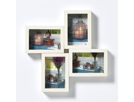 Moldura quadro de galeria de madeira rústica para 4 fotos em tamanho 10x15 cm branco