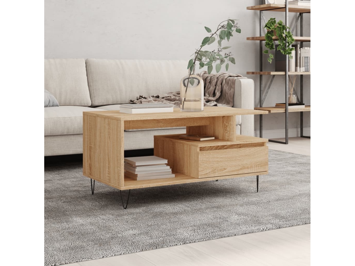 Vidaxl Mesa De Centro 90x49x45 Cm Derivados De Madeira Carvalho Sonoma
