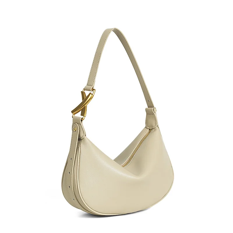 (2739-bege) Nova Bolsa De Ombro Feminina Em Couro Genuíno, Bolsa Transversal De Luxo De Grife