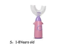 Escova de Dentes Infantil em Formato U, Silicone com Rotação 360 ​​graus e Cabo para L Impeza Bucal. GOKOCO