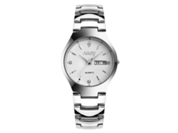 Relógio analógico de quartzo masculino Nary Calendar branco com pulseira de aço inoxidável