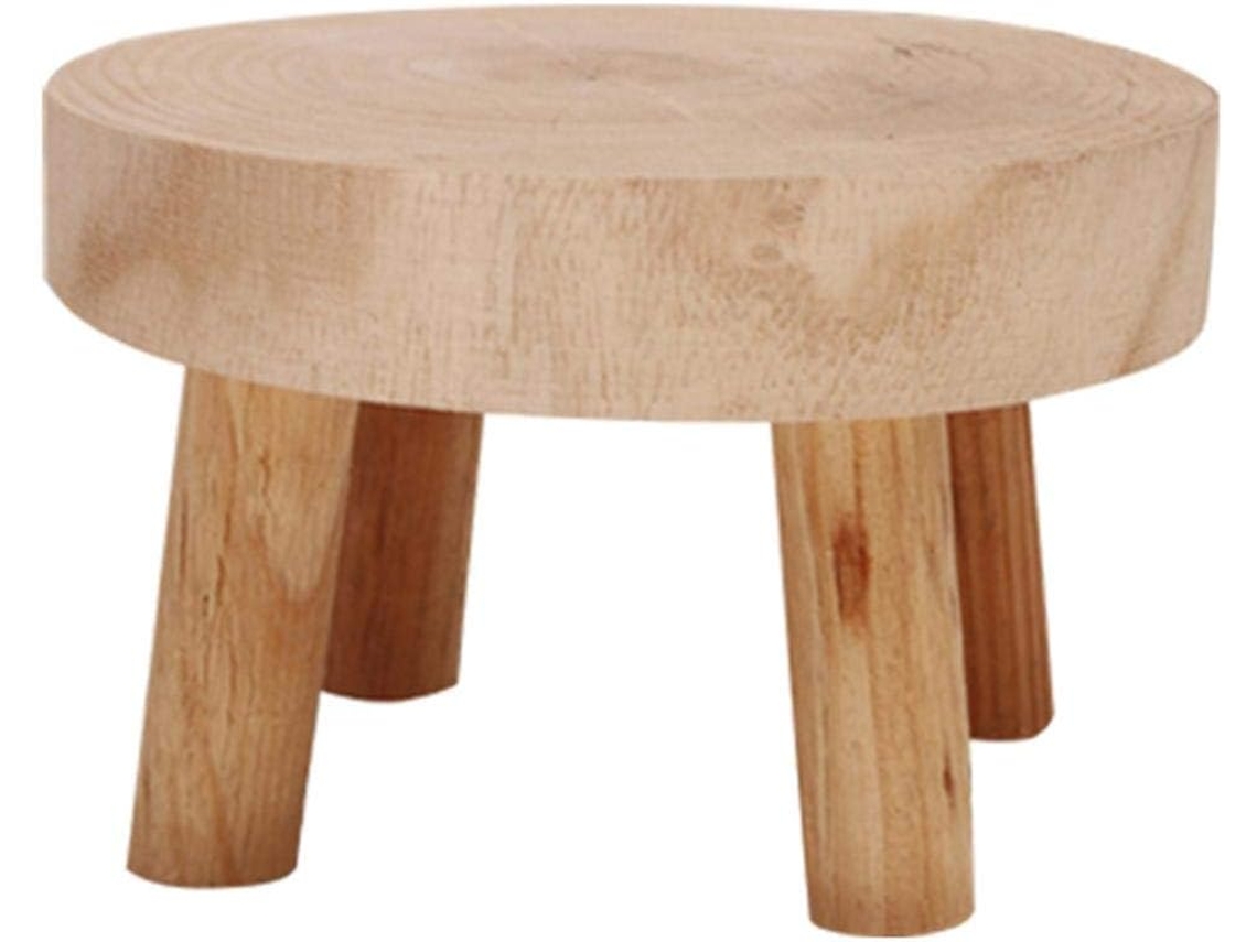 Mini Banco De Madeira Maciça, Suporte Para Vasos De Plantas Redondo, Estável E Resistente, Para Decoração Interna E Externa, Material De Madeira Natur
