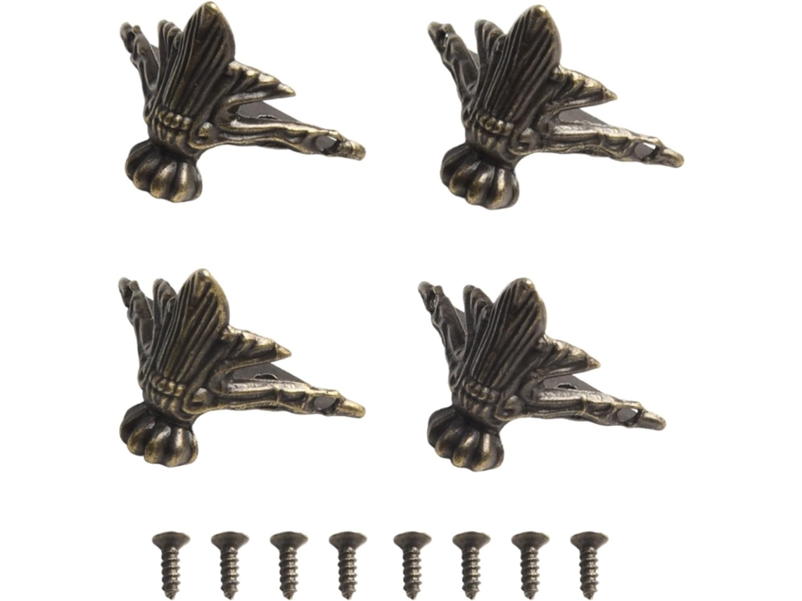 Conjunto De 4 Protetores Canto Em Metal Latão Antigo Para Pés Caixas Joias Madeira, Protetores Decorativos