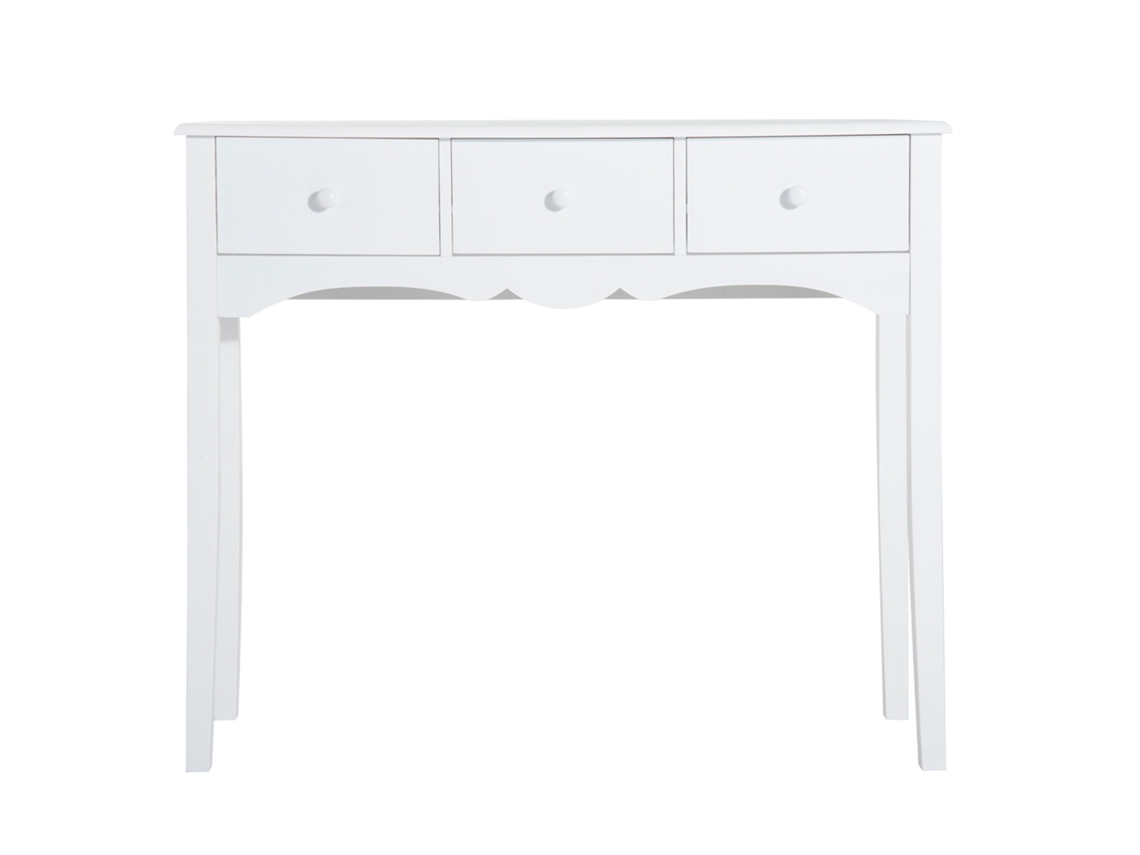 Mesa Console Moderna Com 3 Gavetas, Cor Branco, Em Mdf, Para Sala De Estar E Corredor E Entrada, 100 X 32 X 85 Cm
