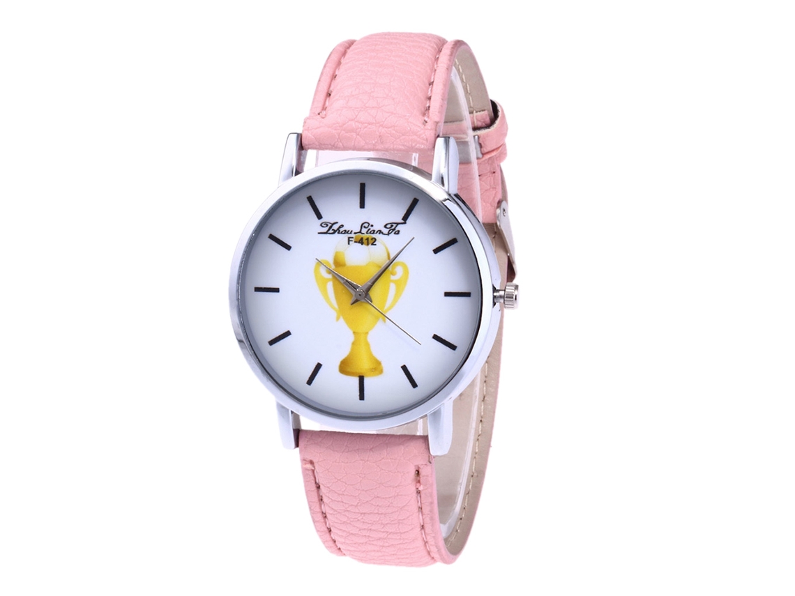 Relógio de Pulso Feminino de Couro Pu Estilo Simples Mostrador Redondo Quartz Rosa