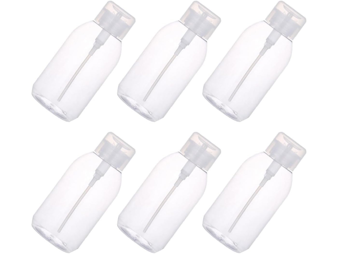 Conjunto de 6 frascos dispensadores de 500ml em PET e PP, testados e fáceis de usar.