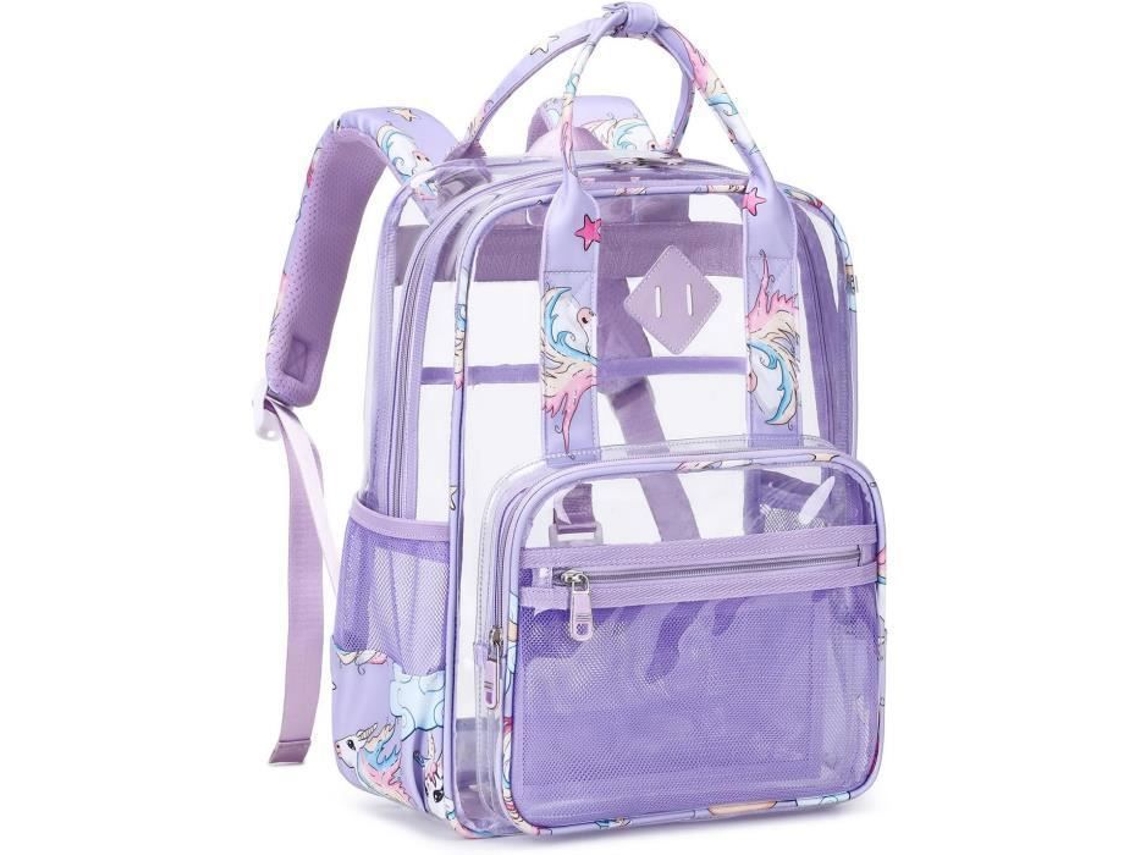Mochila Escolar, Feminina, Infantil, Em Pvc, Transparente, Cor Roxa