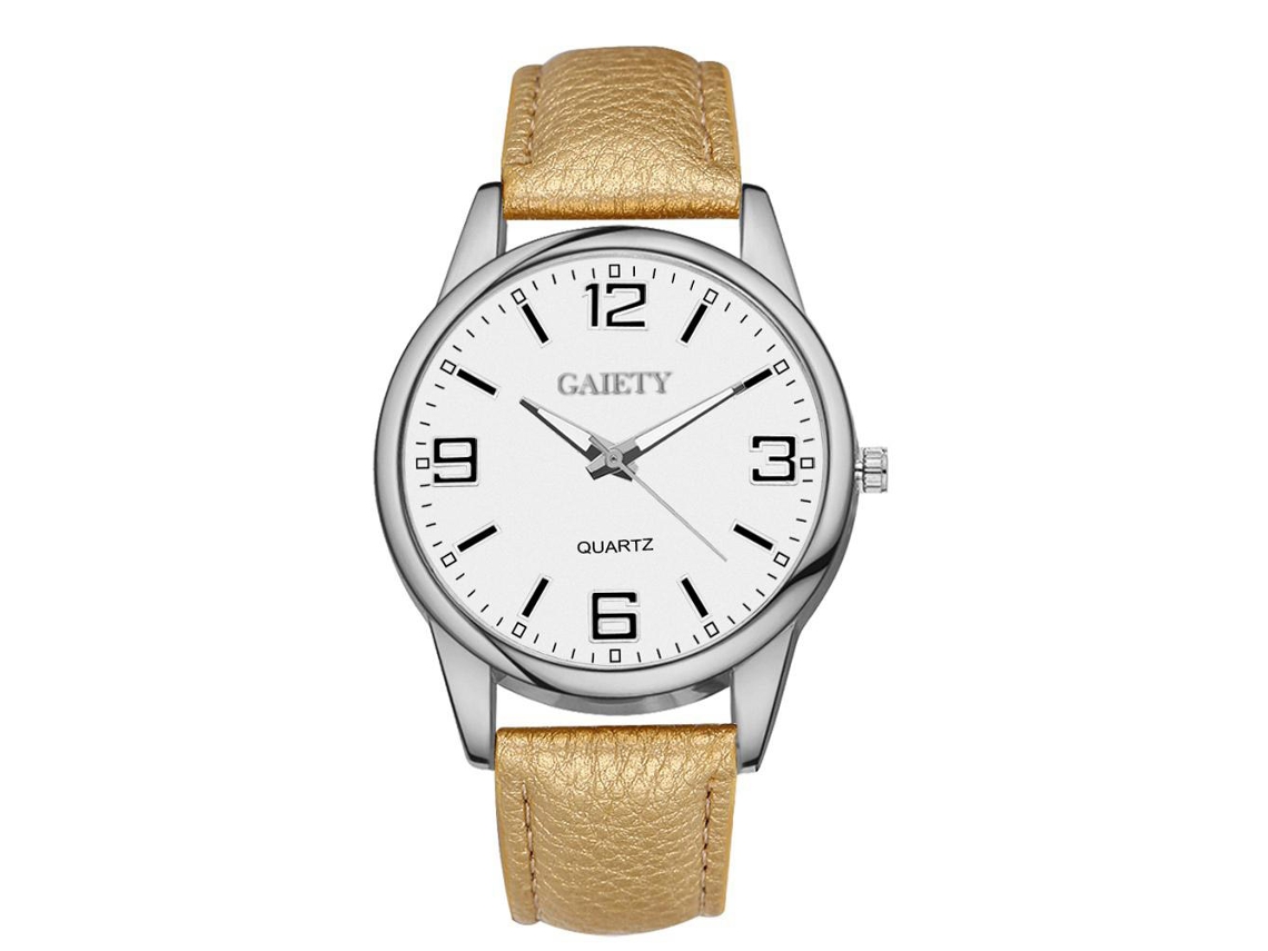 Reloj De Mujer Gaiety Casual Simple Dial Redondo Correa Pu Quartz Analógico Oro
