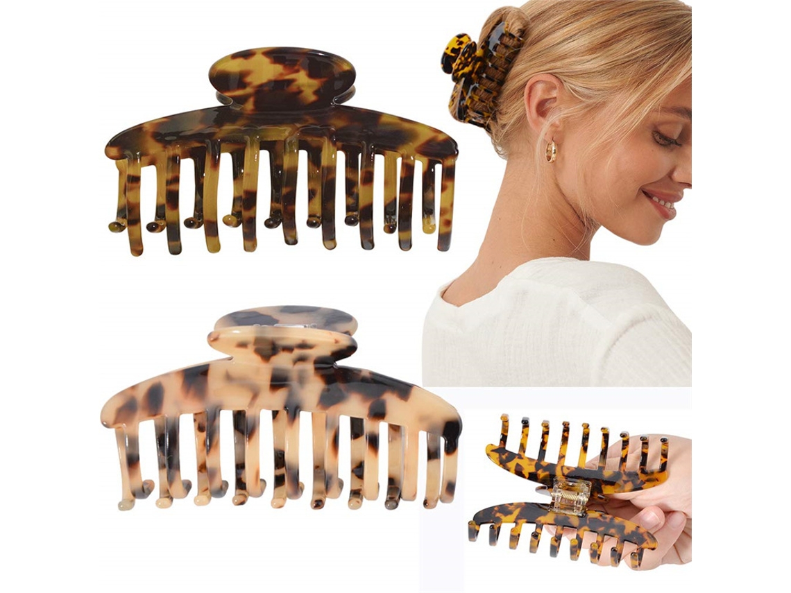 2 Presilhas Grandes Forma Garra Banana Casco Tartaruga 3.8 Polegadas Cabelo Grosso Menina