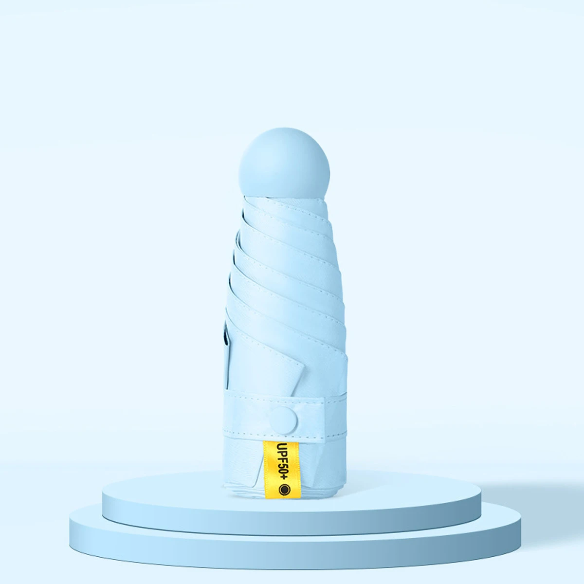 Mini guarda chuva MDUG, cor sólida azul celeste, dupla função
