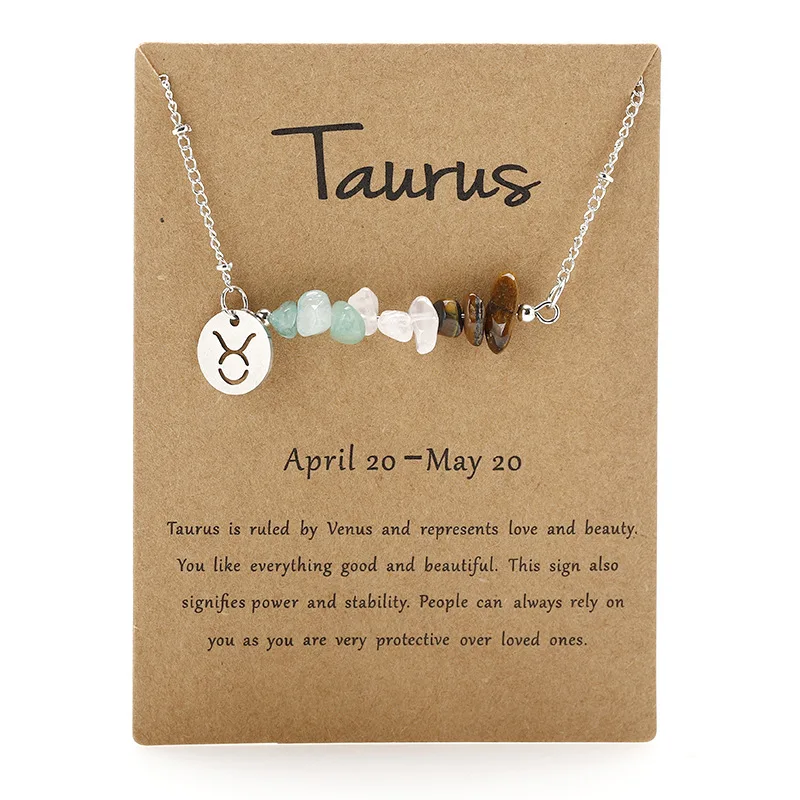Colar Com Pingente Do Signo De Touro, Feito Com Contas De Pedra Natural.