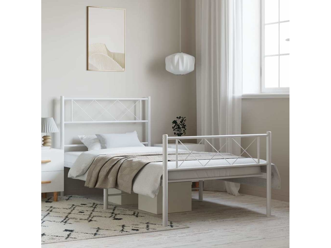 Vidaxl Estrutura De Cama Com Cabeceira E Pés 100x190 Cm Metal Branco