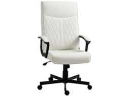 Cadeira De Escritório Giratória 360° Com Encosto Alto Altura Ajustável E Função De Inclinação 65x65x102-112,5cm Branco Creme