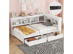 Sofá-cama 90x200 2 Gavetas Tomada Usb Ripas Branco