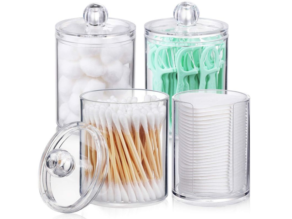 4 peças, porta recipiente para bola de algodão, cotonete, fio dental, vidro transparente S/MARCA