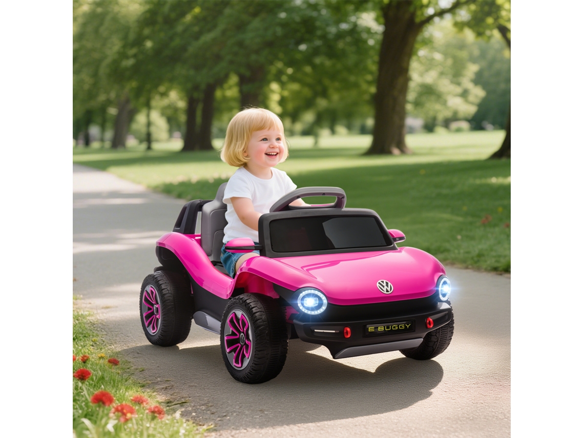 Carro Elétrico para Crianças Volkswagen E buggy Bateria 12v com Controlo Remoto 2,4 G Faróis Led Música Usb 98x56,5x47 Cm Rosa
