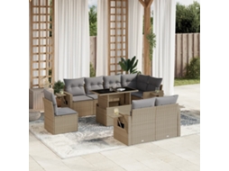 Vidaxl 9 Pcs Conjunto De Sofás P/ Jardim Com Almofadões Vime Pe Bege