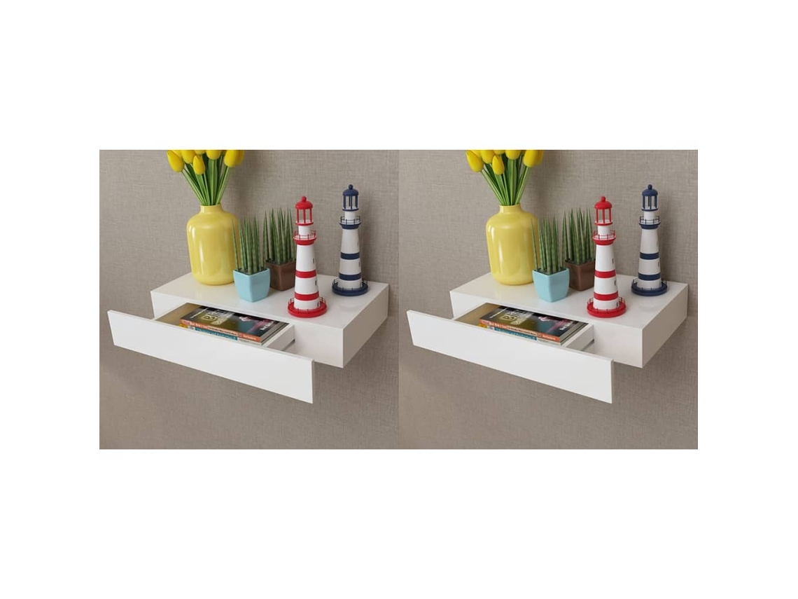 Prateleiras De Parede Suspensas Com Gavetas 2 Pcs Branco 48 Cm Dkd Home Decor
