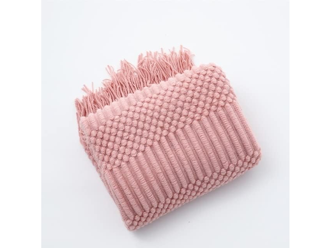 Manta de Tricô 3d Mantou com Franjas Cor Sólida para Sofá Decorativa Nórdica Cama Xale Portátil e Respirável,