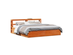 Estrutura Cama C/ Cabeceira 200x200cm Pinho Maciço Castanho-mel
