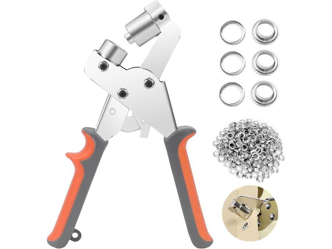 Alicate para Ilhós, Conjunto Profissional com 100 Ilhós Metálicos para Couro, T AQUAFORGE (diâmetro Interno de 10 Mm)