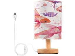 Abajur De Cabeceira Em Aquarela Com Carpa, Portas De Carregaje USB C, Luminária De Mesa Cabeceira, Luminária De